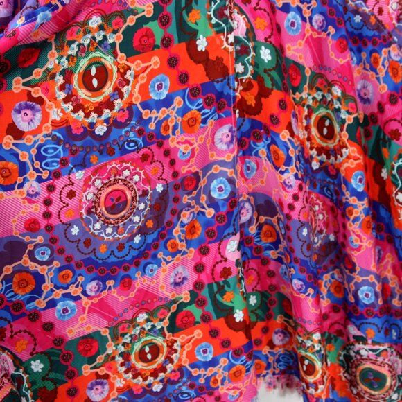 Colorful Floral Medallion Open Front Fringe Cardigan Shawl Wrap Kimono 3XL Boho - Picture 10 of 10